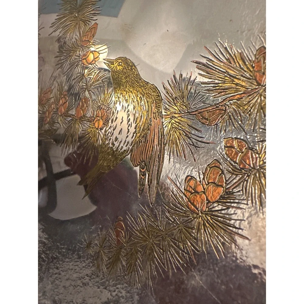 Reed & Barton Audubon Ltd Ed‎ Damascene Pine Siskin & Red Shouldered Hawk Plate